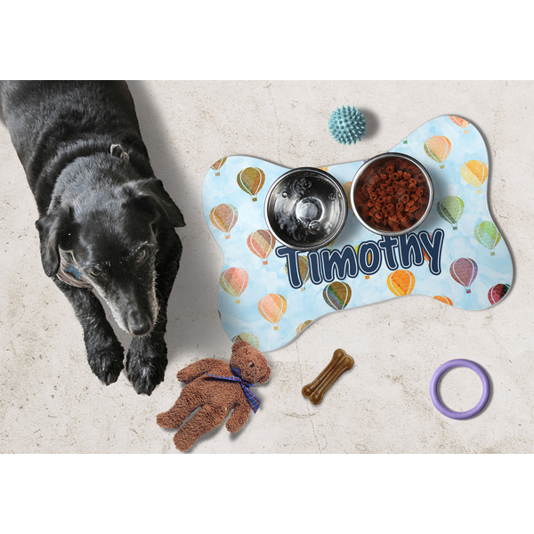 Watercolor Hot Air Balloons Bone Shaped Mat w/ Food & Water