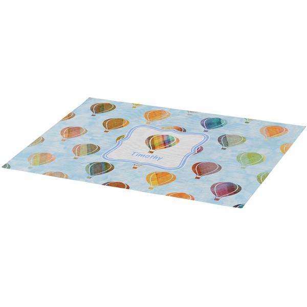 Watercolor Hot Air Balloons Burlap Placemat (Angle View)