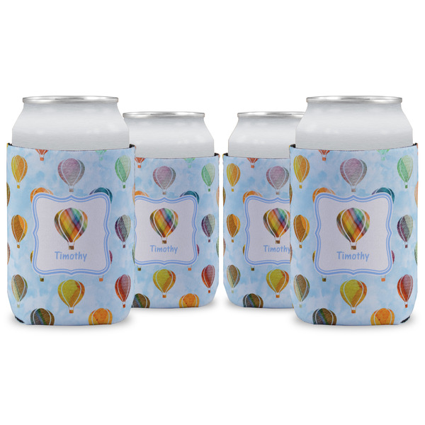 Custom Watercolor Hot Air Balloons Can Cooler (12 oz) - Set of 4 w/ Name or Text