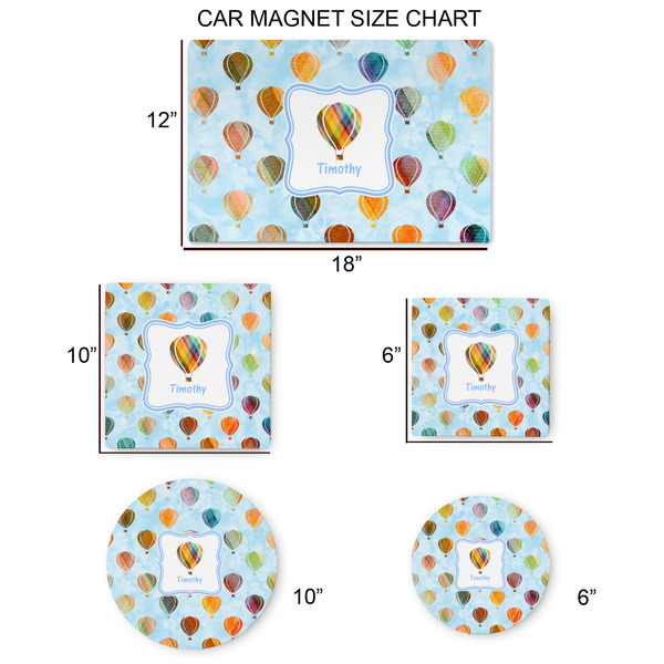 Watercolor Hot Air Balloons Car Magnets - SIZE CHART