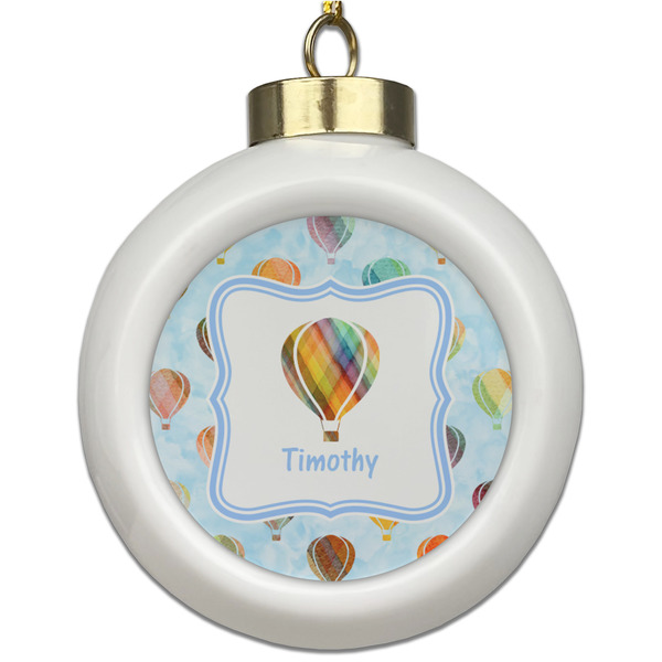 Custom Watercolor Hot Air Balloons Ceramic Ball Ornament (Personalized)