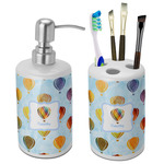 Watercolor Hot Air Balloons Ceramic Bathroom Accessories Set (Personalized)