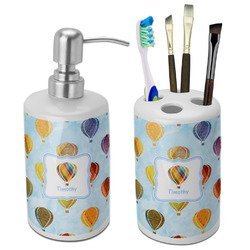 Watercolor Hot Air Balloons Ceramic Bathroom Accessories Set (Personalized)