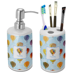 Watercolor Hot Air Balloons Ceramic Bathroom Accessories Set (Personalized)