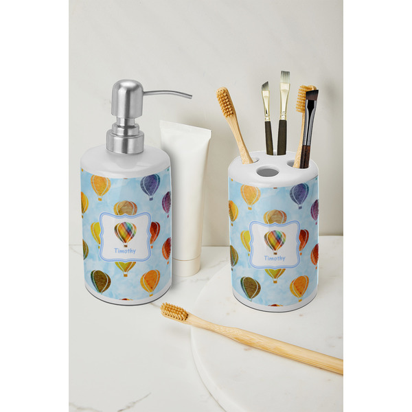 Watercolor Hot Air Balloons Ceramic Bathroom Accessories - LIFESTYLE (toothbrush holder & soap dispenser)