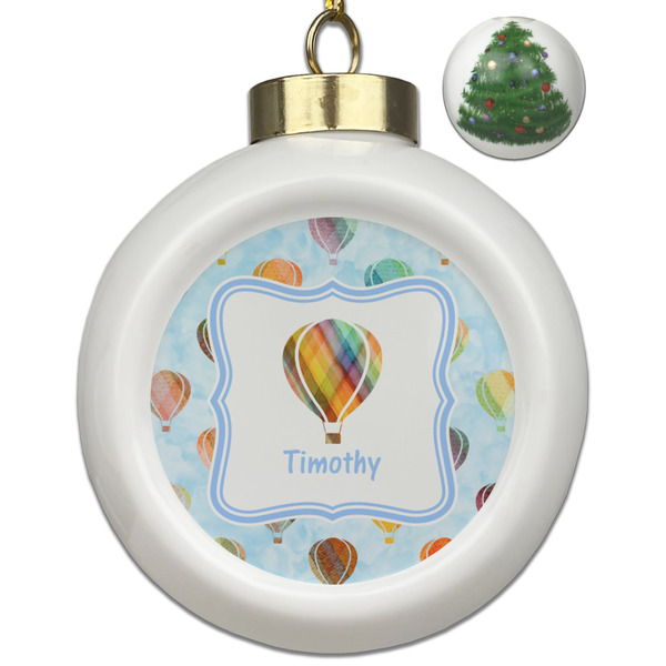 Custom Watercolor Hot Air Balloons Ceramic Ball Ornament - Christmas Tree (Personalized)