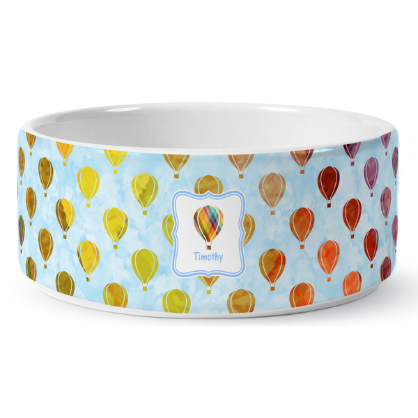 Watercolor Hot Air Balloons Ceramic Dog Bowl - Medium - Front