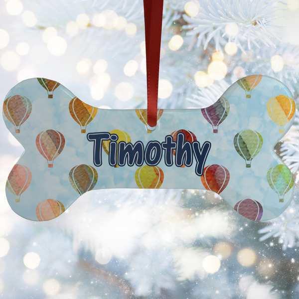 Custom Watercolor Hot Air Balloons Ceramic Dog Ornament w/ Name or Text