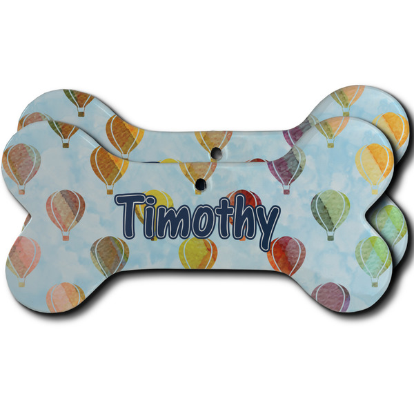 Custom Watercolor Hot Air Balloons Ceramic Dog Ornament - Front & Back w/ Name or Text