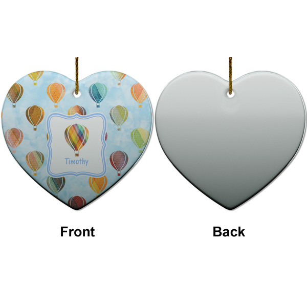 Watercolor Hot Air Balloons Ceramic Flat Ornament - Heart Front & Back (APPROVAL)