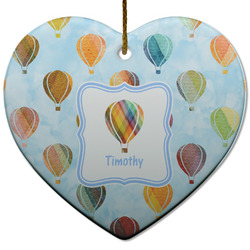 Watercolor Hot Air Balloons Heart Ceramic Ornament w/ Name or Text