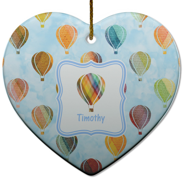 Custom Watercolor Hot Air Balloons Heart Ceramic Ornament w/ Name or Text