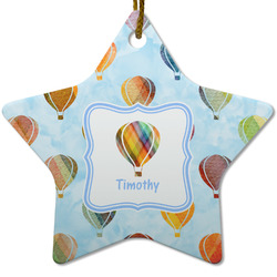 Watercolor Hot Air Balloons Star Ceramic Ornament w/ Name or Text