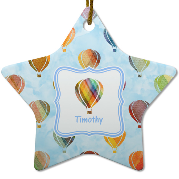 Custom Watercolor Hot Air Balloons Star Ceramic Ornament w/ Name or Text