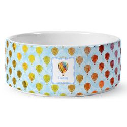 Watercolor Hot Air Balloons Ceramic Dog Bowl (Personalized)