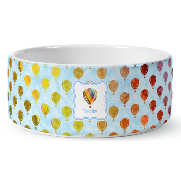 Custom Watercolor Hot Air Balloons Ceramic Dog Bowl - Large (Personalized)