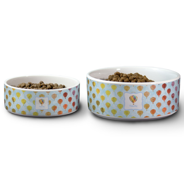 Watercolor Hot Air Balloons Ceramic Dog Bowls - Size Comparison
