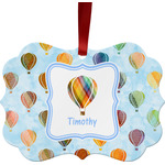 Watercolor Hot Air Balloons Metal Frame Ornament - Double Sided w/ Name or Text