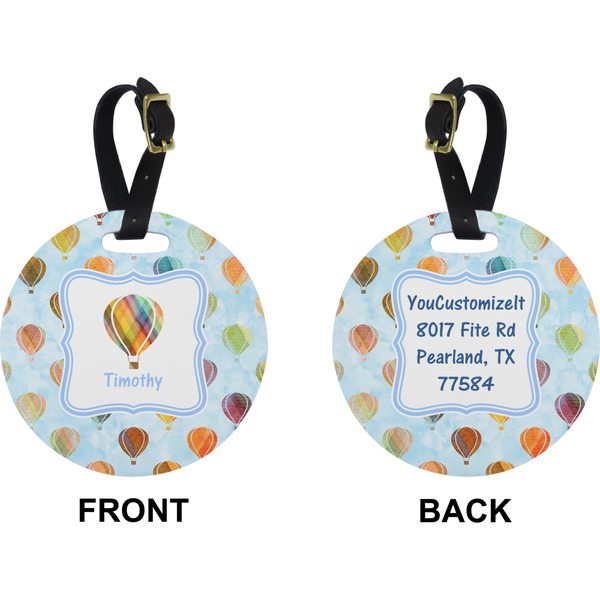 Watercolor Hot Air Balloons Circle Luggage Tag (Front + Back)