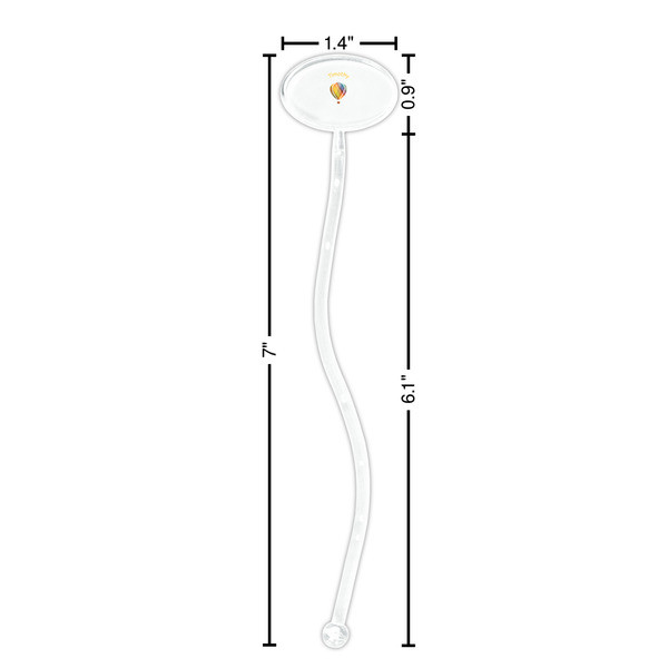 Watercolor Hot Air Balloons Clear Plastic 7" Stir Stick - Oval - Dimensions