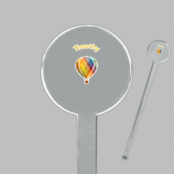 Watercolor Hot Air Balloons Clear Plastic 7" Stir Stick - Round - Closeup