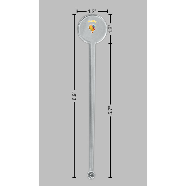 Watercolor Hot Air Balloons Clear Plastic 7" Stir Stick - Round - Dimensions