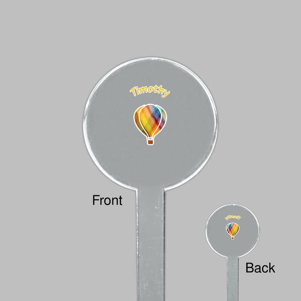 Watercolor Hot Air Balloons Clear Plastic 7" Stir Stick - Round - Front & Back