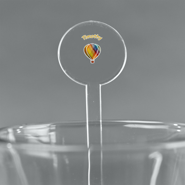 Custom Watercolor Hot Air Balloons 7" Round Plastic Stir Sticks - Clear (Personalized)