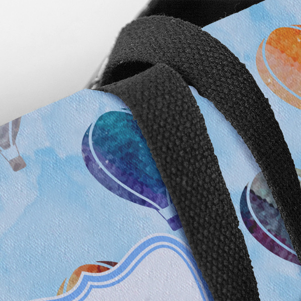 Watercolor Hot Air Balloons Closeup of Tote w/Black Handles
