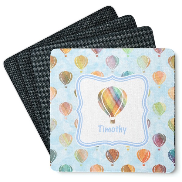 Custom Watercolor Hot Air Balloons Square Rubber Backed Coasters - Set of 4 (Personalized)