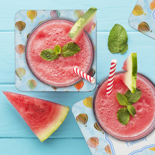 Watercolor Hot Air Balloons Coaster Set - LIFESTYLE