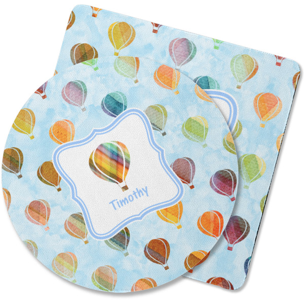 Custom Watercolor Hot Air Balloons Rubber Backed Coaster (Personalized)