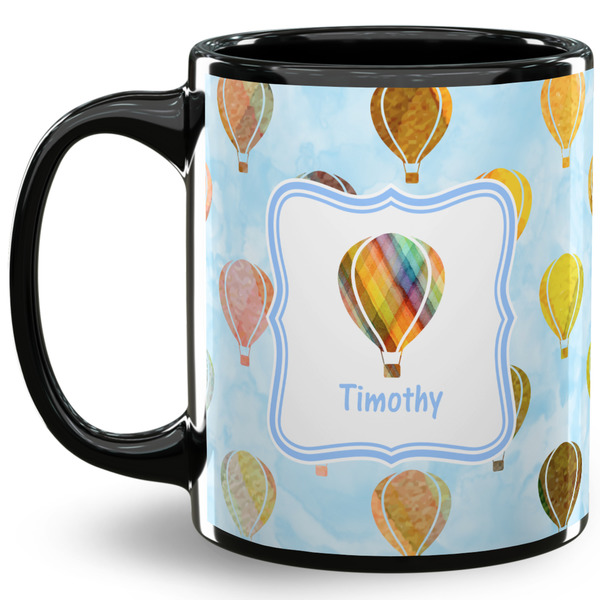 Custom Watercolor Hot Air Balloons 11 Oz Coffee Mug - Black (Personalized)