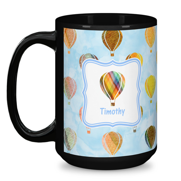 Watercolor Hot Air Balloons Coffee Mug - 15 oz - Black