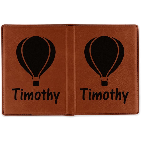 Watercolor Hot Air Balloons Cognac Leather Passport Holder Outside Double Sided - Apvl