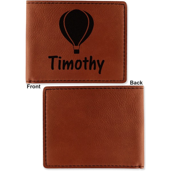 Watercolor Hot Air Balloons Cognac Leatherette Bifold Wallets - Front and Back Single Sided - Apvl