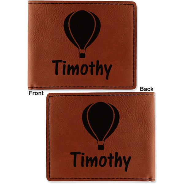Watercolor Hot Air Balloons Cognac Leatherette Bifold Wallets - Front and Back