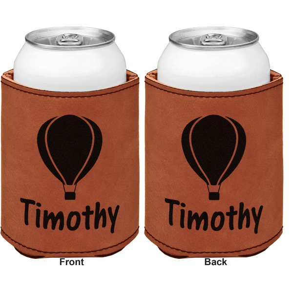 Watercolor Hot Air Balloons Cognac Leatherette Can Sleeve - Double Sided Front and Back