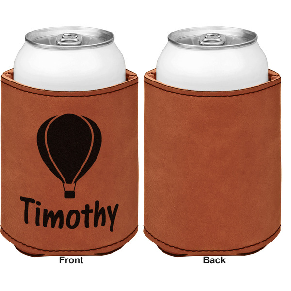 Watercolor Hot Air Balloons Cognac Leatherette Can Sleeve - Single Sided Front and Back