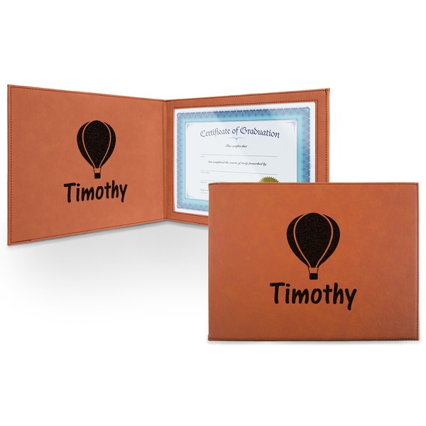 Custom Watercolor Hot Air Balloons Leatherette Certificate Holder (Personalized)