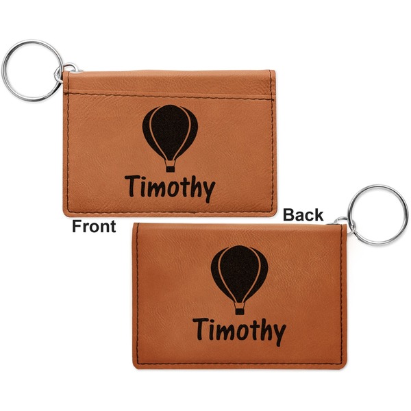 Watercolor Hot Air Balloons Cognac Leatherette Keychain ID Holders - Front and Back Apvl