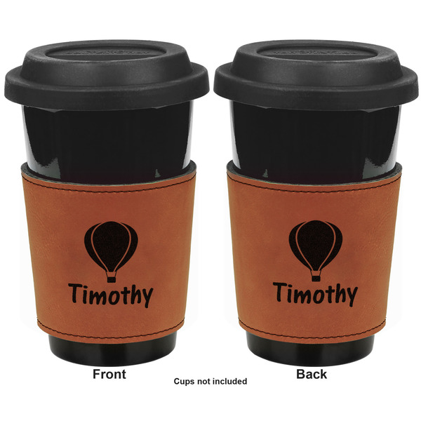 Watercolor Hot Air Balloons Cognac Leatherette Mug Sleeve - Double Sided Apvl