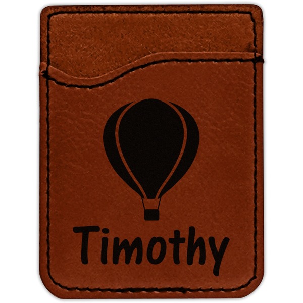 Watercolor Hot Air Balloons Cognac Leatherette Phone Wallet close up
