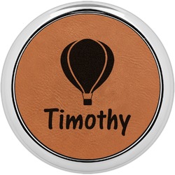 Watercolor Hot Air Balloons Leatherette Round Coaster w/ Silver Edge - Single or Set (Personalized)