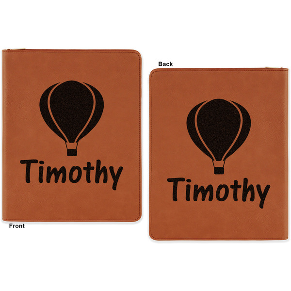 Watercolor Hot Air Balloons Cognac Leatherette Zipper Portfolios with Notepad - Double Sided - Apvl