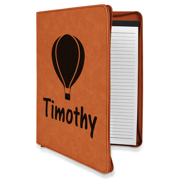 Custom Watercolor Hot Air Balloons Leatherette Zipper Portfolio with Notepad - Single Sided (Personalized)