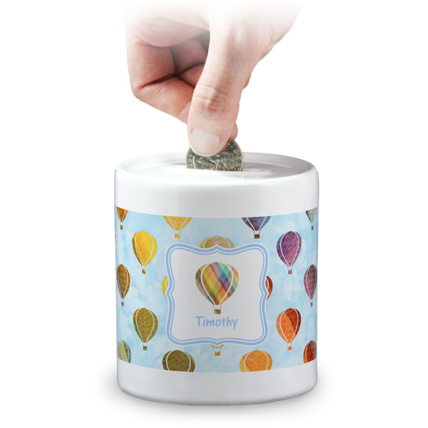Custom Watercolor Hot Air Balloons Coin Bank (Personalized)