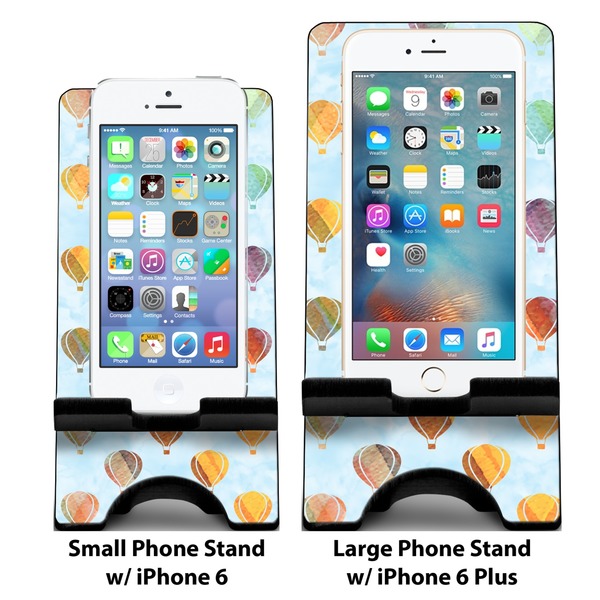 Watercolor Hot Air Balloons Compare Phone Stand Sizes - with iPhones