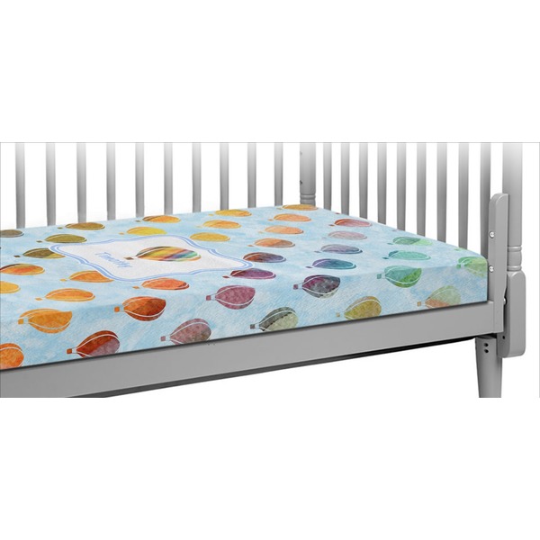Custom Watercolor Hot Air Balloons Crib Fitted Sheet (Personalized)