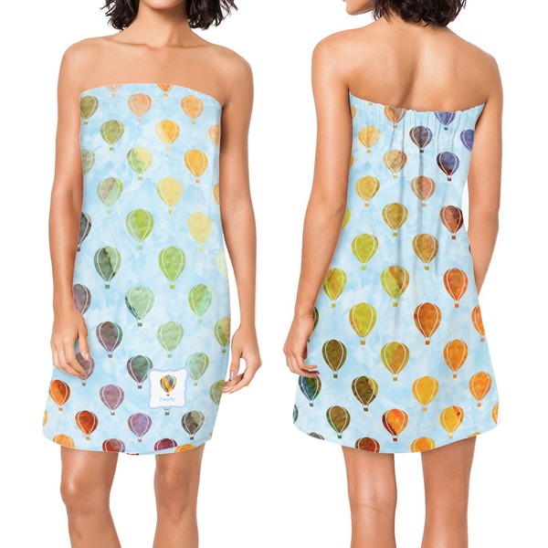 Watercolor Hot Air Balloons Custom Bath Wrap - Front & Back View